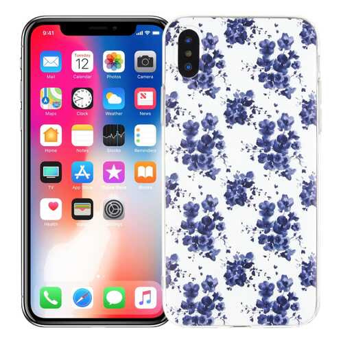 Чехол KAWAI для iPhone X/XS Blue flowers в МТС