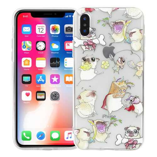 Чехол KAWAI для iPhone X/XS Веселые мопсы в МТС