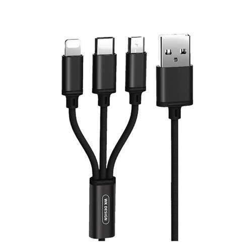 Кабель Multi USB-iP+Micro+Type-C WK Fulnen Black 1.15m 2.8A в МТС