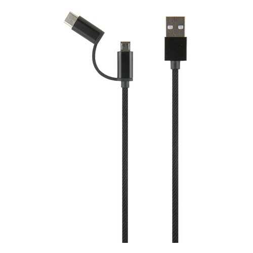 Кабель Red Line LX01 2 в 1 USB-microUSB+Type-C 2A neylon, Black в МТС