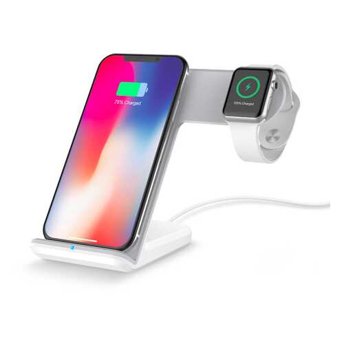Беспроводное зарядное устройство 2 в 1 для iPhone и Apple Watch White в МТС