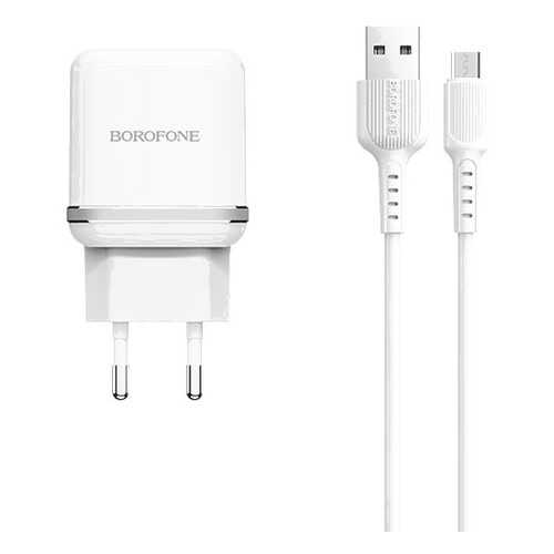 Сетевое зарядное устройство Borofone BA25A (2USB / 2.4A) + кабель MicroUSB 1м White в МТС