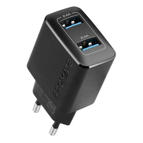 Сетевое зарядное устройство Promate BiPlug 2хUSB 2.4A, 12W (black) в МТС