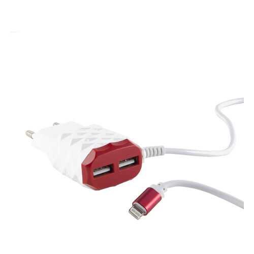 Сетевое зарядное устройство Red Line 2 USB+8pin для Apple, 2.1A, Red в МТС